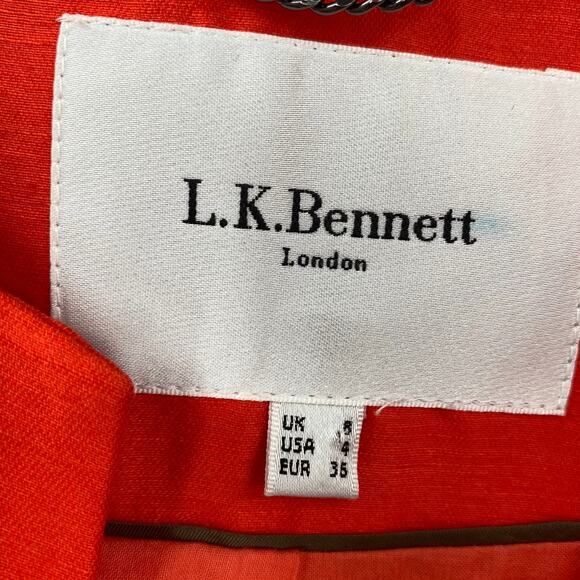 LK Bennett Open Front Blazer Jacket Bolero Cropped Silk Linen Orange Womens 4 - Picture 7 of 7